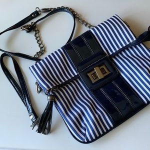 Navy Blue and White Striped Crossbody Bag